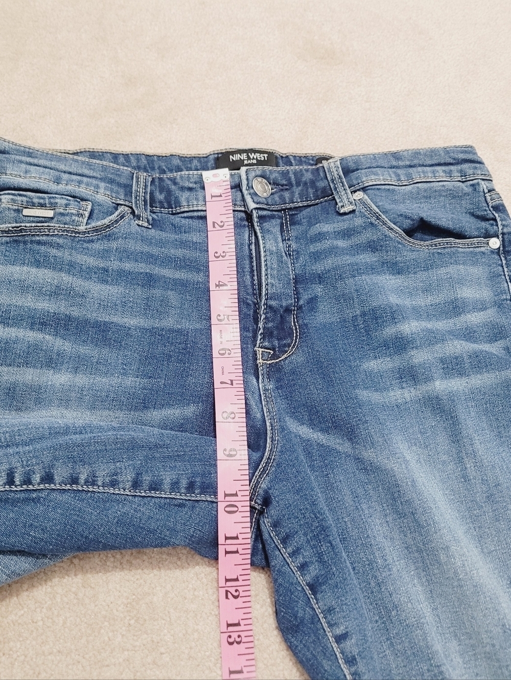 Nine West Gramercy Skinny Jeans Womens Size 12 Distressed Stretch Blue Denim - Picture 12 of 15